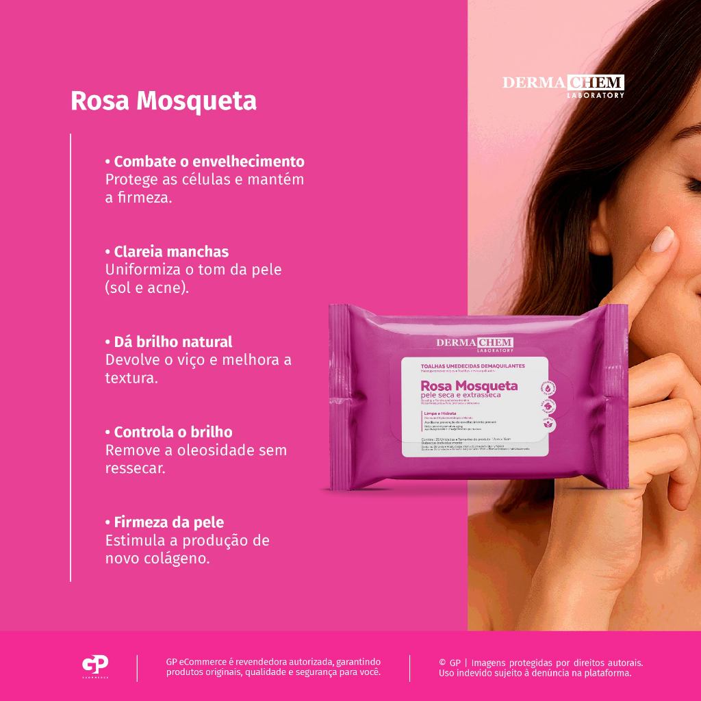 Kit 3 Toalhas Umedecidas Demaquilantes com Rosa Mosqueta 25 Lenços Limpeza e Hidratação da Pele Dermachem · foto 2