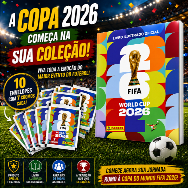 Álbum Copa Do Mundo FIFA 2026 + 10 Envelopes Figurinhas Livro Ilustrado Colecionável