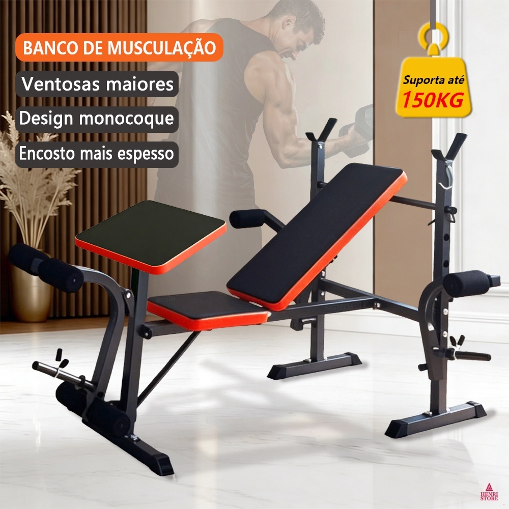 Banco De Supino Academia Equipamentos Multifuncional Musculação Estrutura Triangular Estável Até 150KG