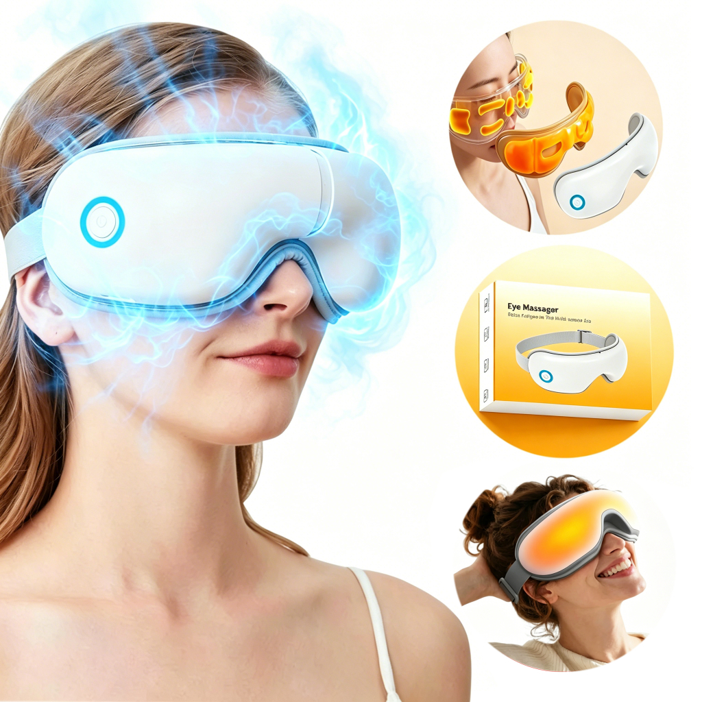 Massageador De Olhos Elétrico Pressão com Vibração Massagem  e Compressa Quente Bluetooth Olhos Elétricos Máscara