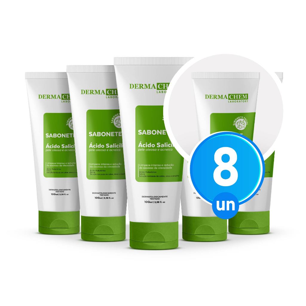 Kit 8 Sabonete Ácido Salicílico Pele Oleosa 100ml Dermachem