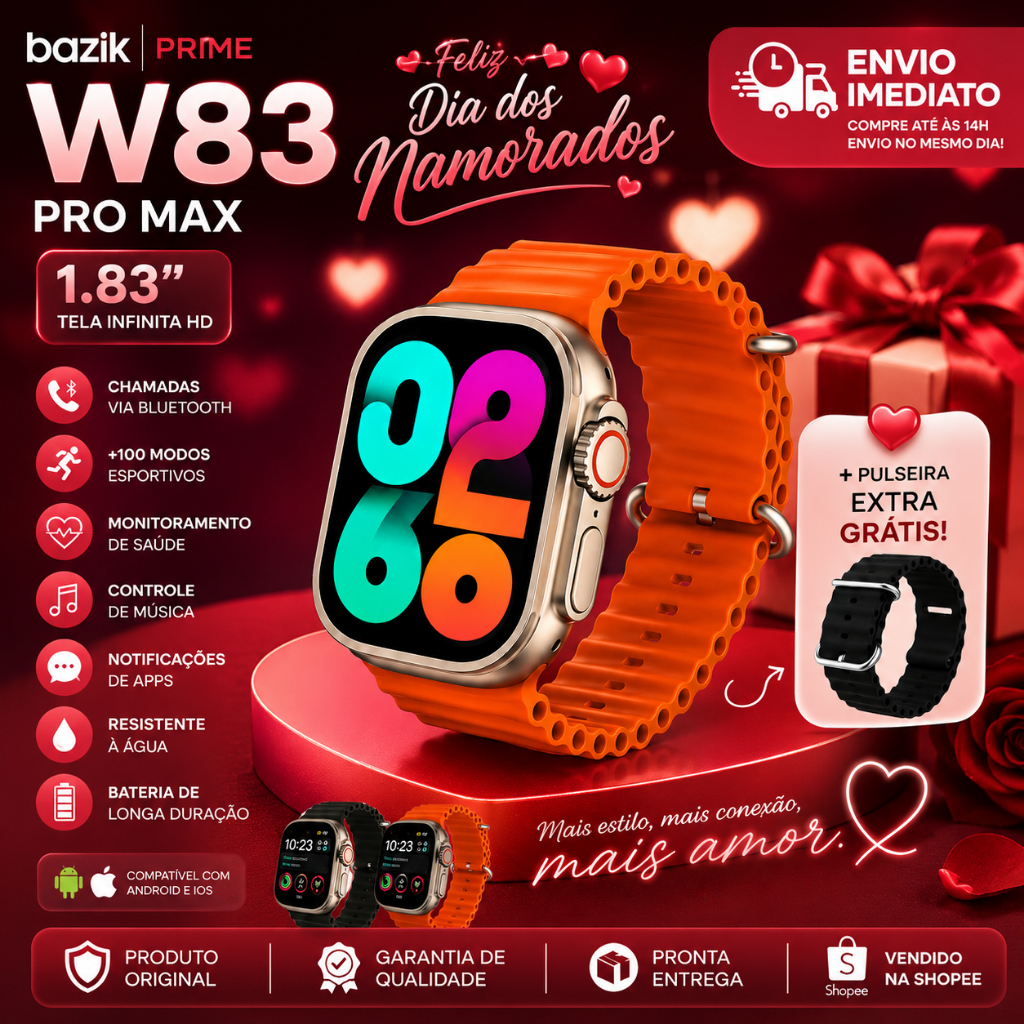 Lançamento Relogio Smartwatch Resistente Água Chamada de Voz Bateria Longa Duração + 01 Pulseiras