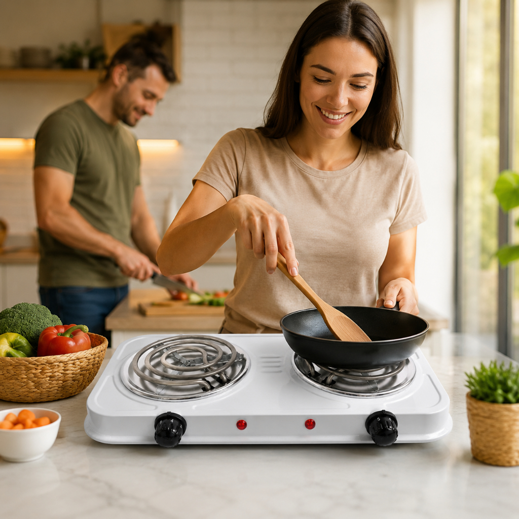 Fogão Elétrico Portátil 1 E 2 Bocas Cooktop Mesa Inox com Controle de Temperatura 1000W/2000W