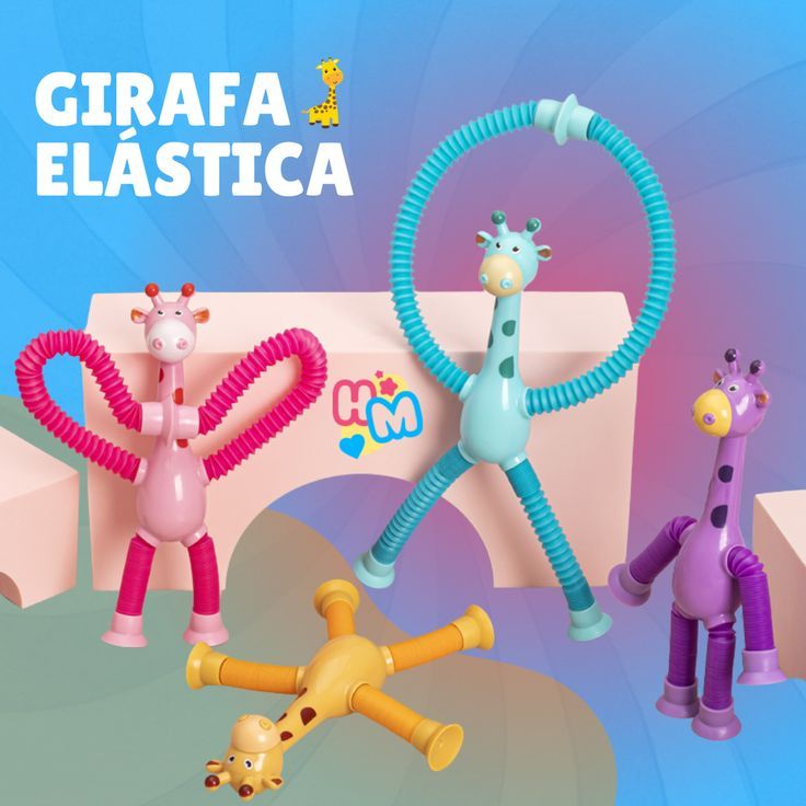 Brinquedo Sensorial Pop Tube Girafa Articulada Anti Stress Infantil Flexível Kit 4 Cores