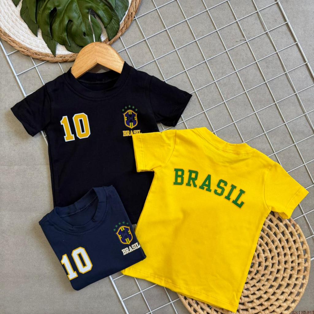 Camiseta Infantil Menino Juvenil Da Copa Brasil Roupa de Torcida Leve Confortável Malha Peruana