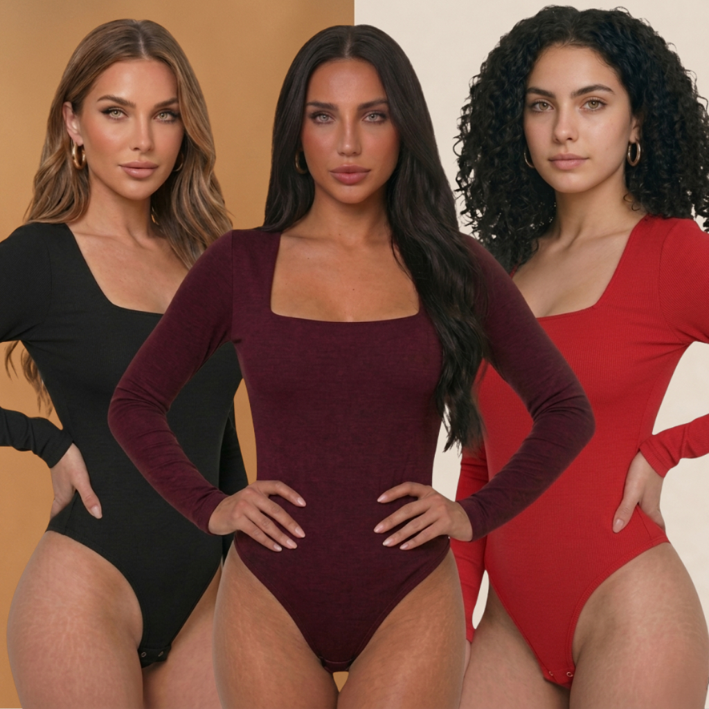 Body Feminino Decote Quadrado Manga Larga Forro Duplo Suplex Liso invierno