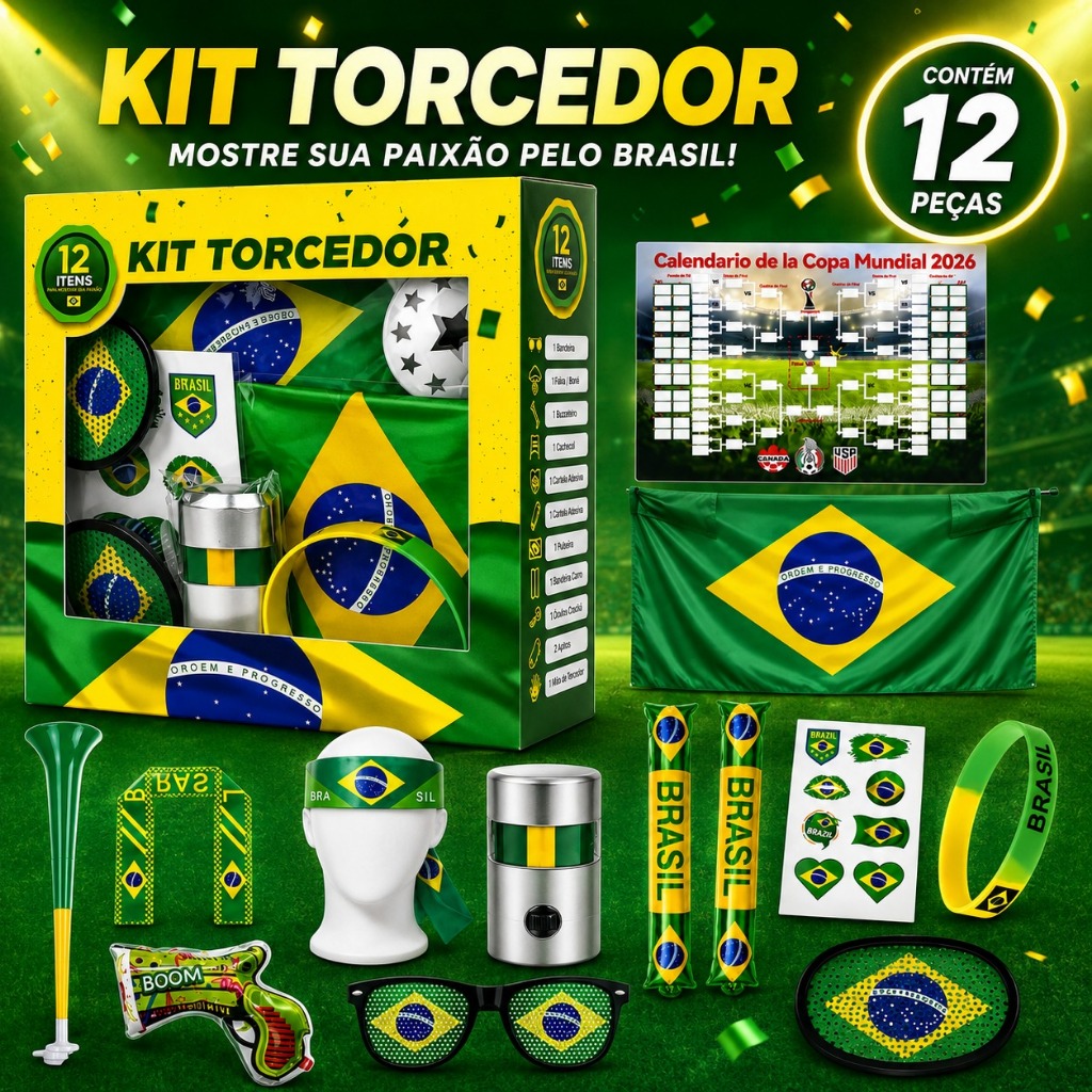 Combo Torcedor Completo Kit 12 Itens Torcedor Copa Do Mundo 2026