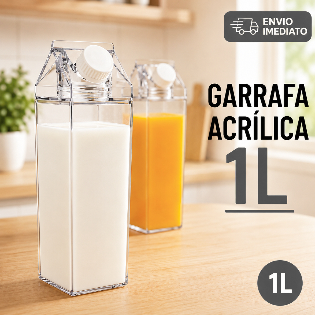 Garrafa De Acrílico 1 Litro Transparente Para Leite Suco Água E Chá