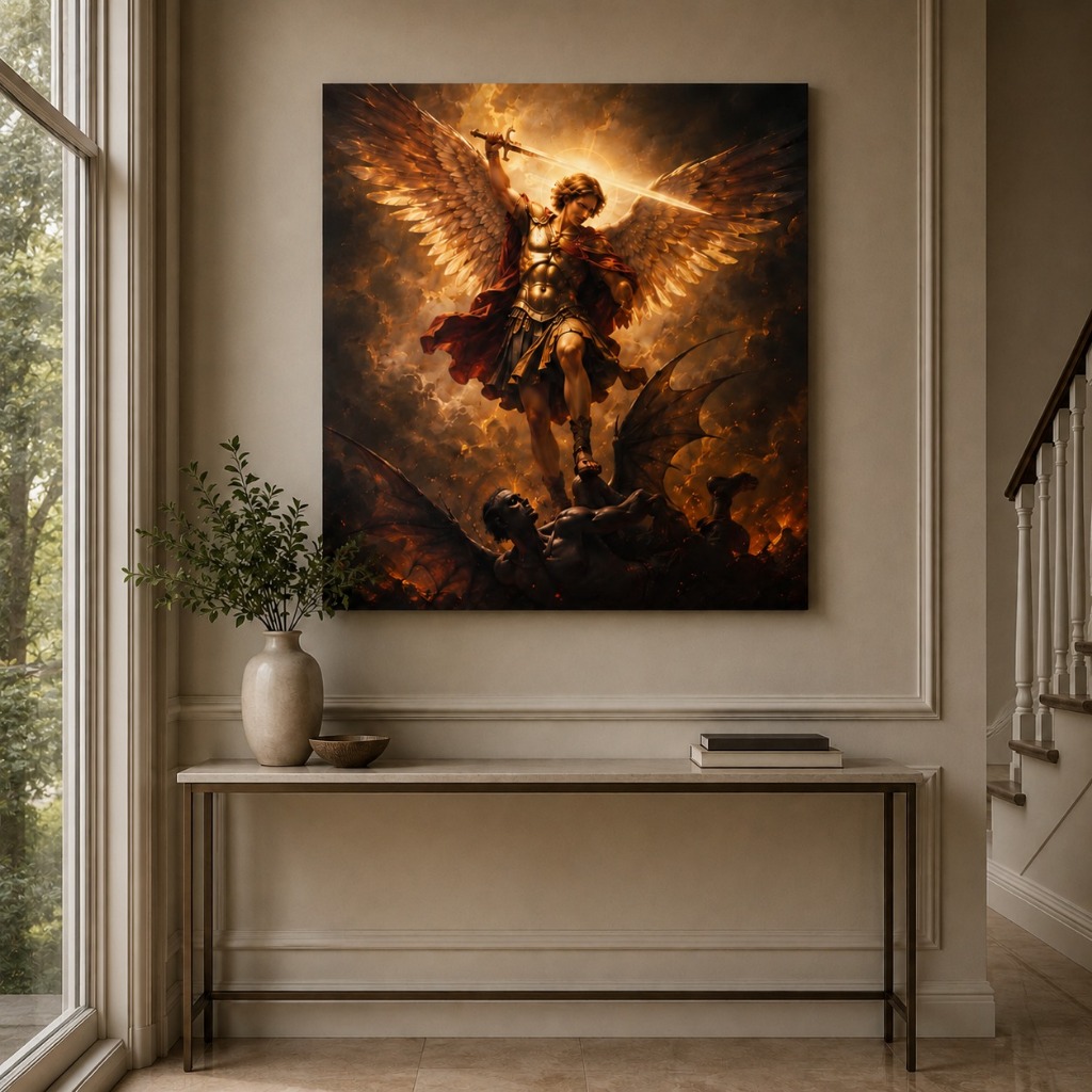 Quadro Decorativo São Miguel Arcanjo Guerreiro Arte Sacra Premium