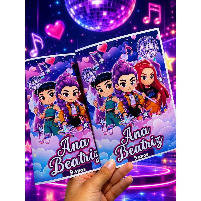 Kit Lembrancinha Personalizada Infantil – Livrinhos de Colorir Guerreiras do Kpop – Brinde Festa Aniversário