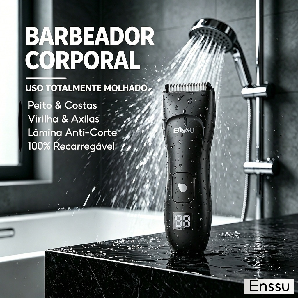 Aparador de Pelos Masculino ENSSU Profissional IPX7 Impermeável Lâmina Cerâmica Carregamento Rápido USB Baixo Ruído