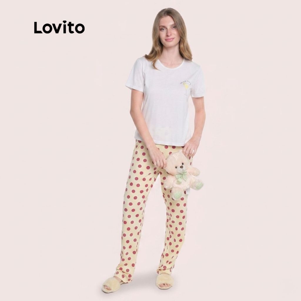 Lovito Conjunto de Pijama Calça Comprida Estampa Bolinhas PJB18631896