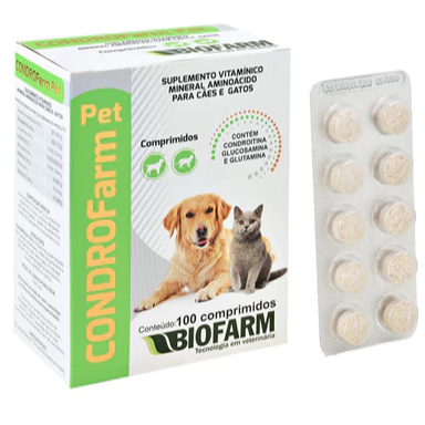 Suplemento Mineral Vitamina Condroitina Glucosamina Para Cachorro Gato CONDROFARM PET 100 Comprimidos