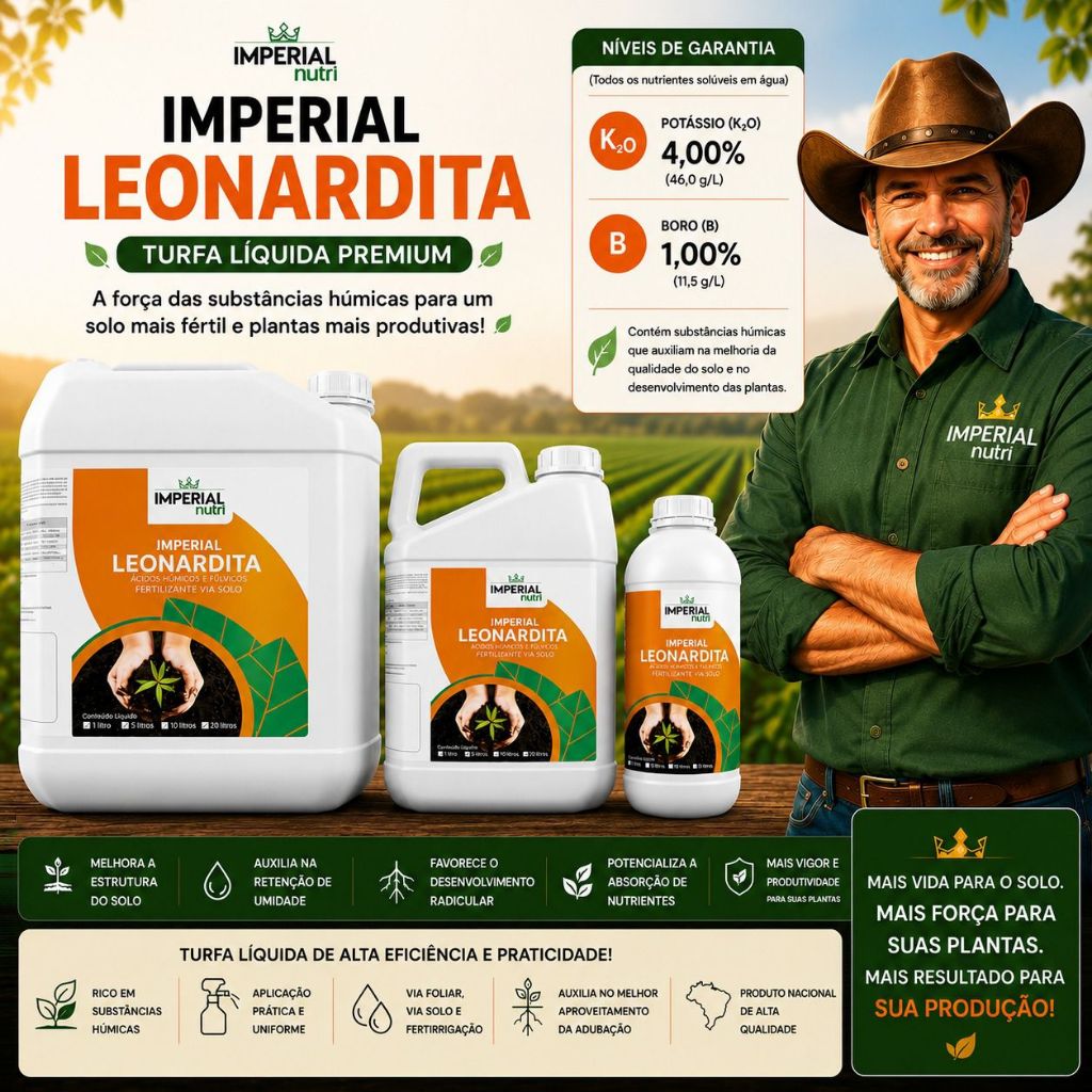 Turfa Líquida 5 Litros Substitui o Esterco Leonardita Premium Imperial.