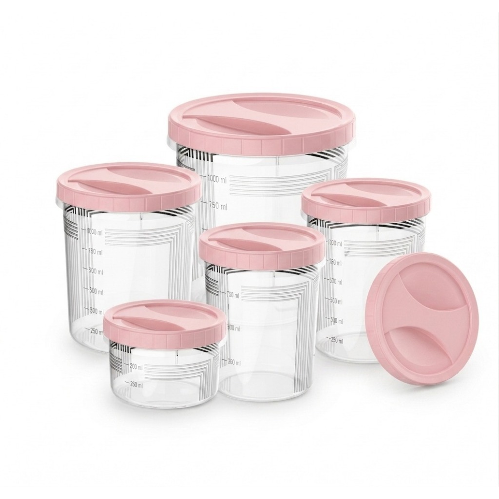Kit com 5 Potes Com Tampa Redonda Rosa - Uninjet