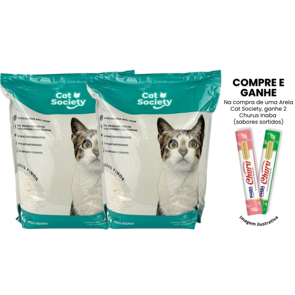 Kit 2 Areias Higiênicas Biodegradáveis Gatos Roedores Cat Society Grãos Finos 4Kg