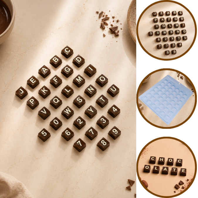 1~10 Forma Simples Bombom Alfanumérico 98 - (B1) em Acetato BWB Para Bombom e Confeitaria.(CHOCO)