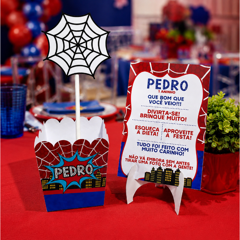 KIT 10/20/30 Centro De Mesa Homem Aranha Personalizado Cachepô+Plaquinha Lembrancinha Festa
