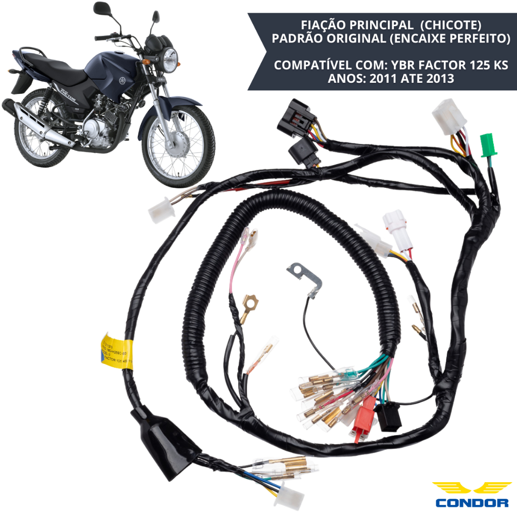 Fiação Principal Chicote Principal Yamaha YBR Factor 125 KS 2011 a 2013 Sistema Elétrico Condor