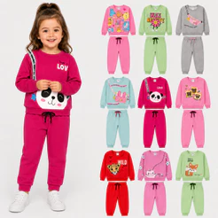 Kit Sortido 4 Peças Moletom Roupa Bebê Menina Infantil Inverno-2 Casacos+2 Calças-6 Meses a 24 Meses