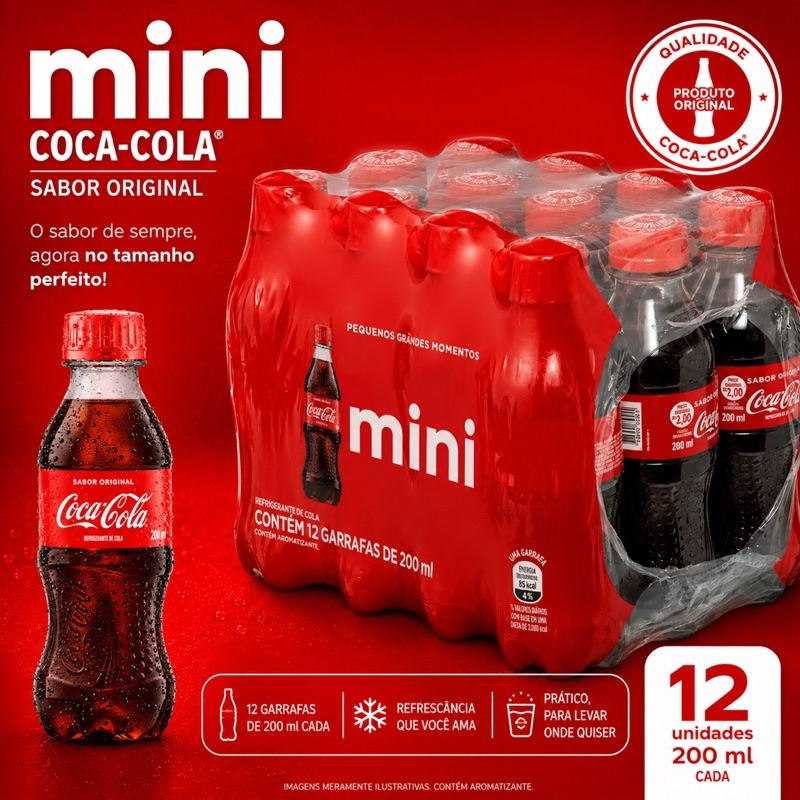 Engradado de coca cola 200ML com 12 mini - sabor original ou Zero açúcar PRONTA ENTREGA