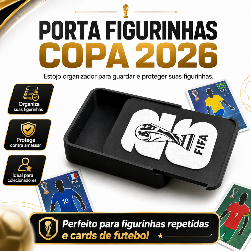 Porta Figurinhas Copa do Mundo 2026 Organizador Cards Álbum Futebol Caixa - Estojo Organizador de Figurinha