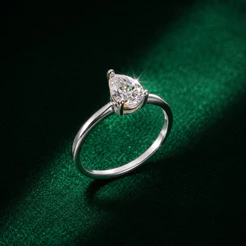Anel Prata 925 com Moissanite Gota 5mm Delicado e Luxuoso