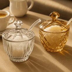 Porta Açucar De Vidro Com Colher Blend Cozinha Elegante 200ml Hauskraft