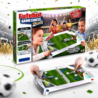 Kit Jogo 2 em 1 Futebol de Botão Tabuleiro Mesa Infantil Gol Menino Campeonato Copa do Mundo Brasil