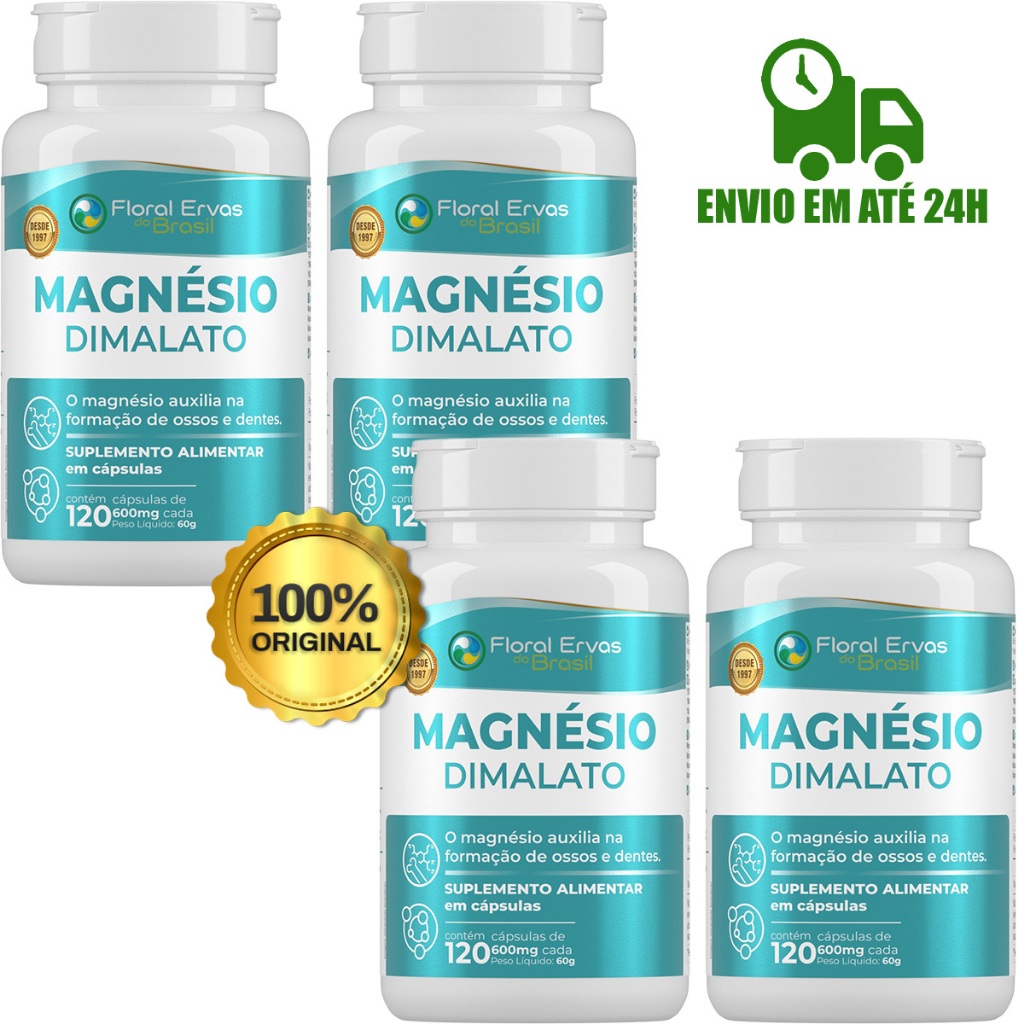 Kit Com 4x Magnésio Dimalato 600mg Floral Ervas - 480 Caps