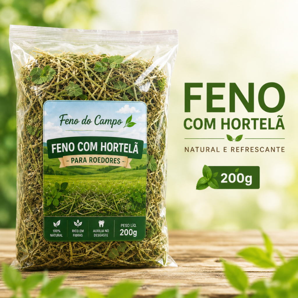 Feno Saborizado Hortelã Premium 200g P/ Coelho Hamster Porquinho-da-Índia Chinchila