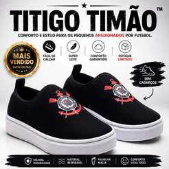 Tênis Infantil Slip On Timão Menino Menina Confortável Leve Sem Cadarço Fácil de Calçar