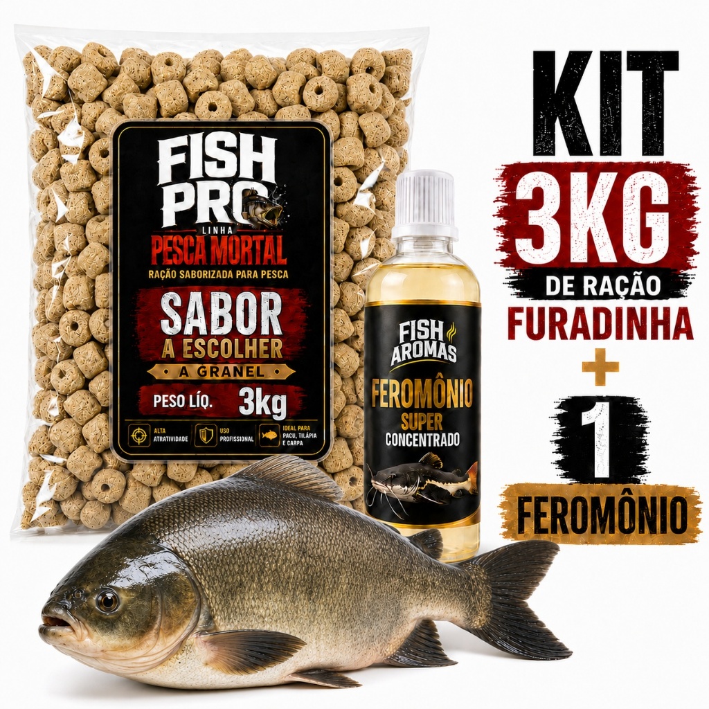 1 Feromônio para Pesca Atrativo Super concentrado Pesqueiros para Peixe  + 3kg de Ração Furadinha