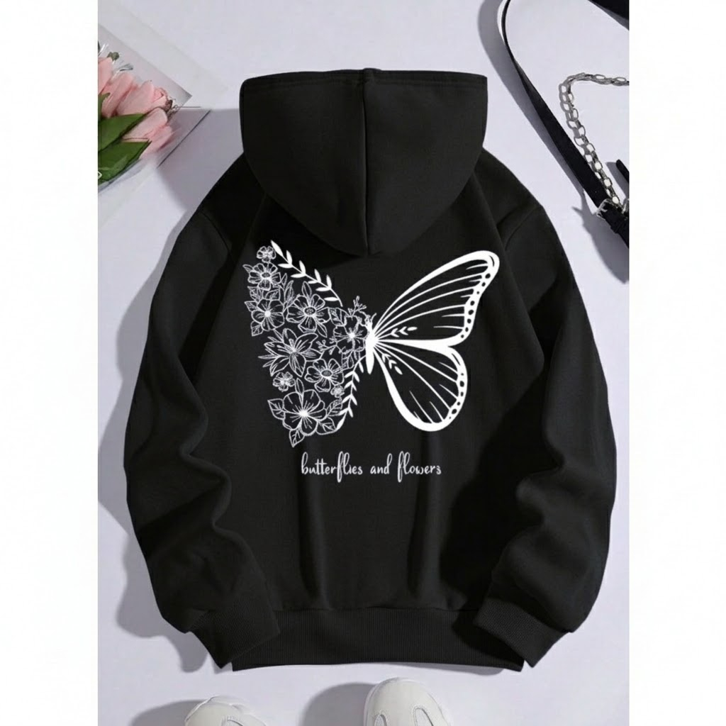 Moletom Borboleta Flanelado Inverno Masculino Feminino Agasalho Canguru Abrigo Tecido Quente Blusa De Frio Envio Rápido