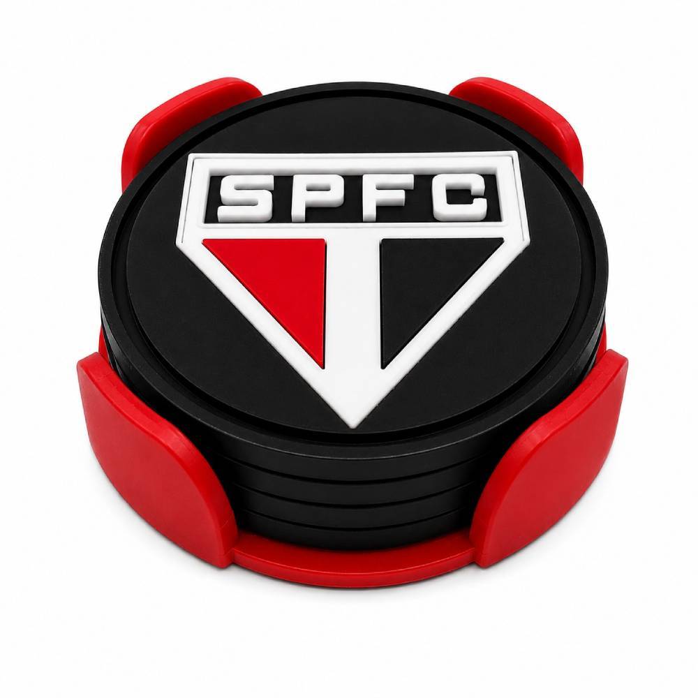 Kit 4 Porta-Copos São Paulo FC SPFC com Suporte Vermelho | Decorativo em Impressão 3D