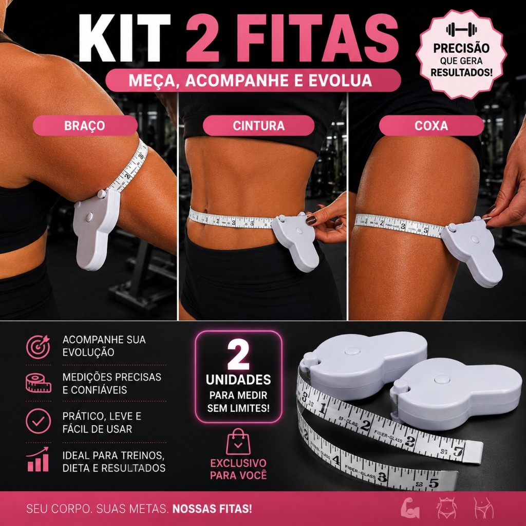 Kit 2 Fitas Métricas Automática Medidor De Busto E Cintura Fitness Academia