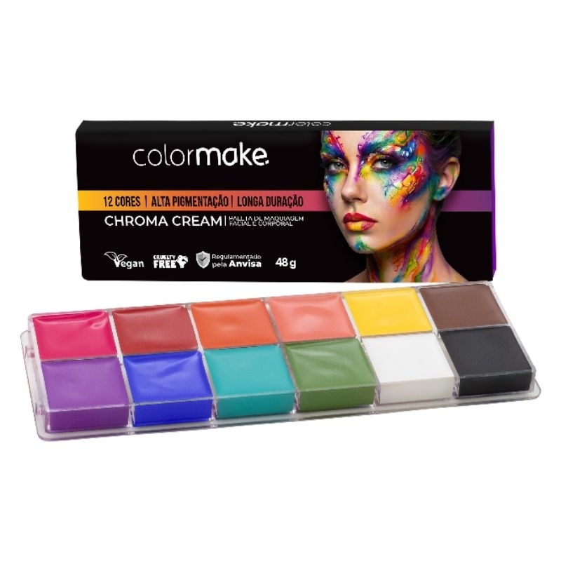 Paleta de Pintura Facial e Corporal 12 Cores Chroma Cream Artística profissional Alta pigmentação