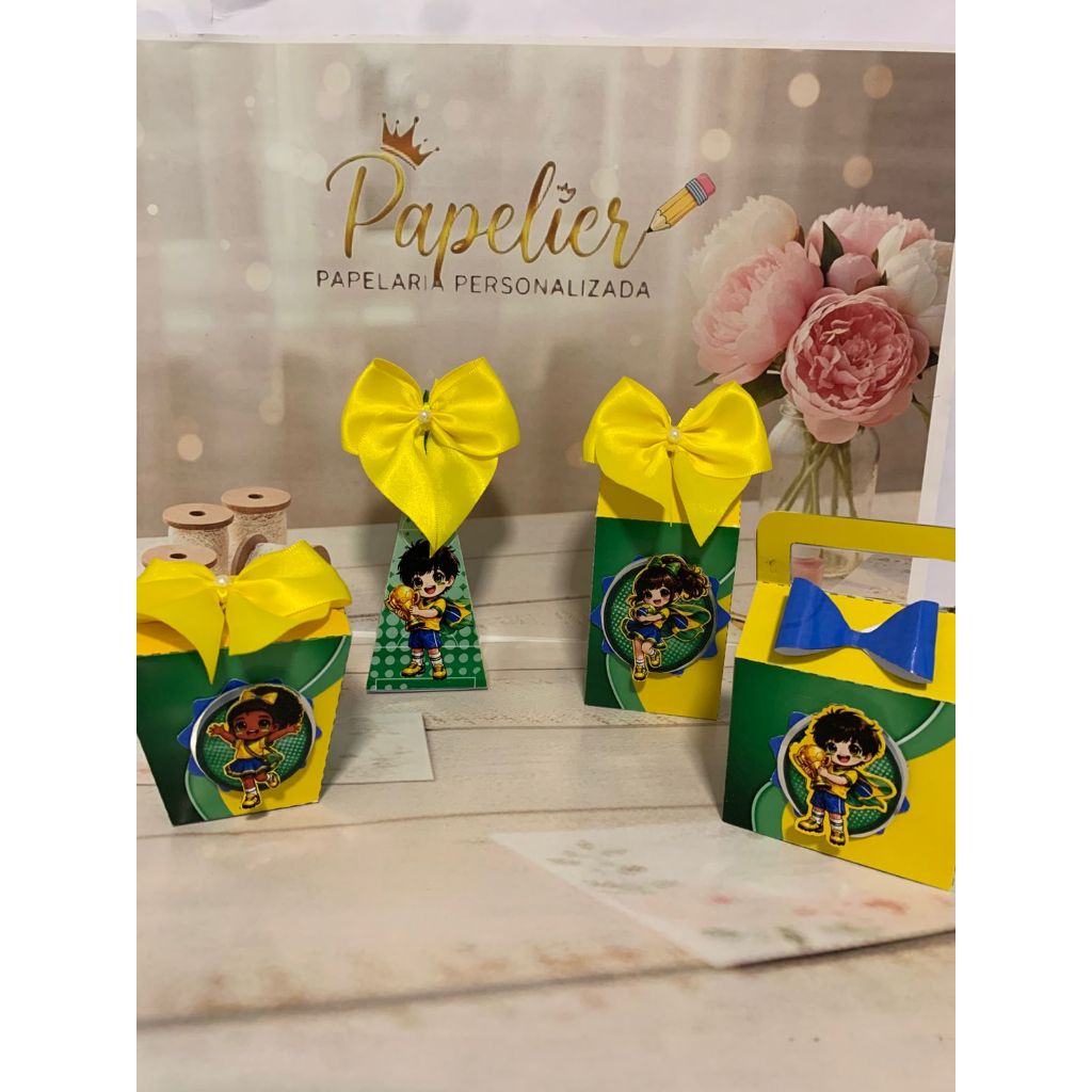 Kit Festa Brasil Personalizado Montado | Copa | Caixinhas Personalizadas | Lembrancinhas Futebol