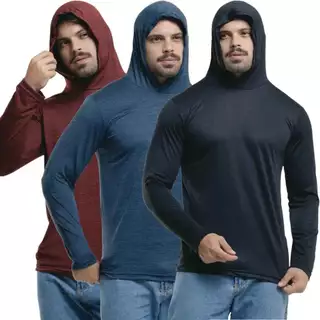 Kit 3 Camisa Dry fit Manga Longa Esportiva com Capuz Masculina Proteção Uv Touca Academia Treino Cor