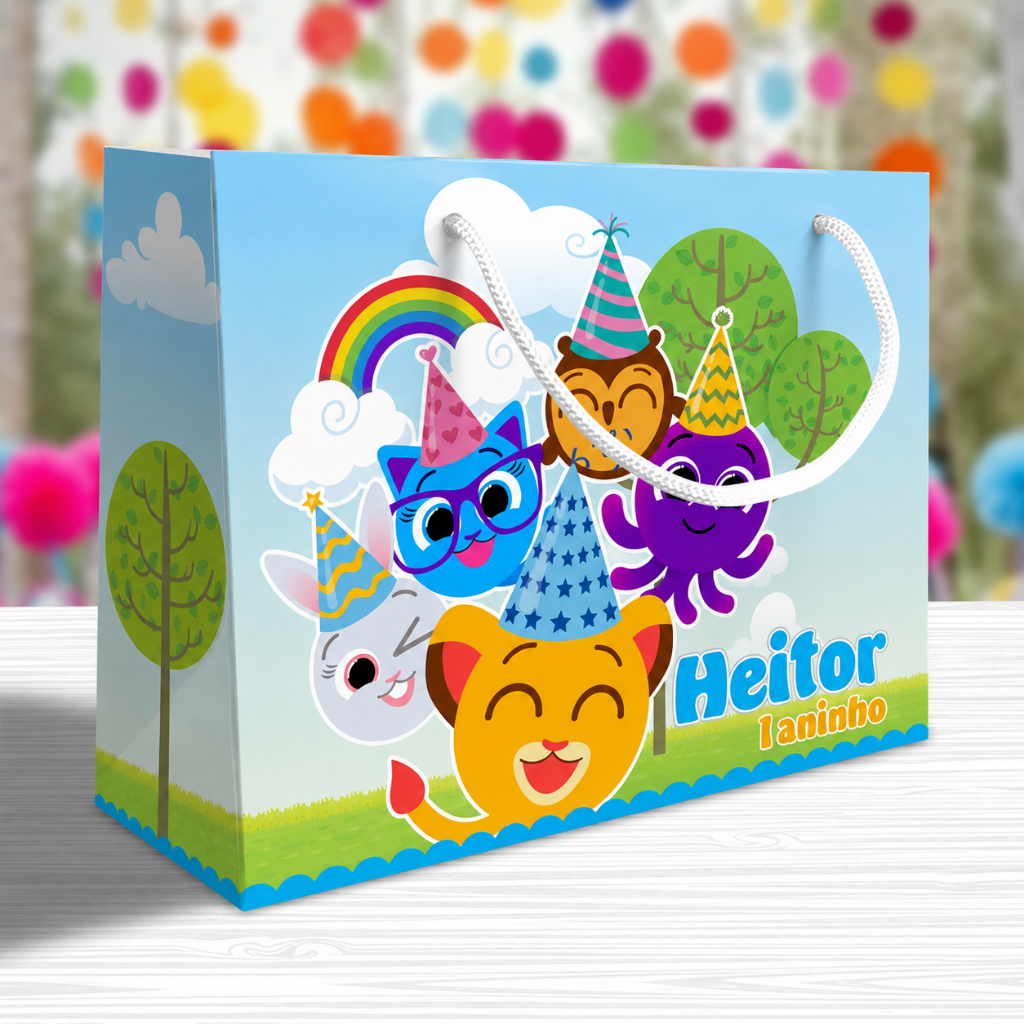 Kit Sacolinha Personalizada Bolofofos Lembrancinha Surpresa Festa Infantil Aniversário 20x15x6cm