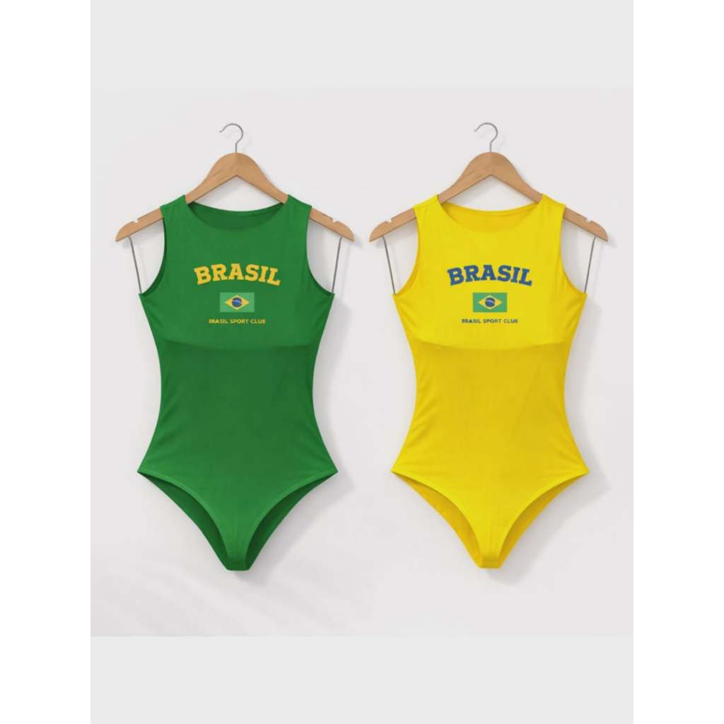 Kit Body Camiseta Regata  Seleção Copa do Mundo Brasil Core Eleição Tendência Moda Blusa Feminina