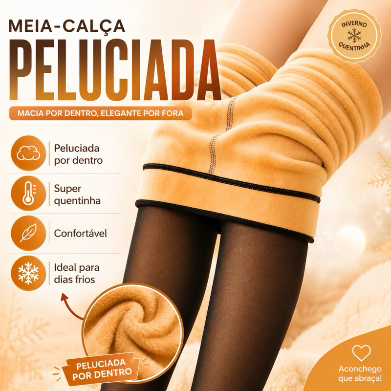 Meia Calça Térmica Peluciada Feminina Forrada Grossa Quentinha Inverno Premium