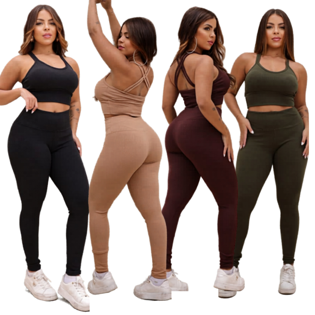 Conjunto Femenino Anarruga  2  Peças Calça E Top Roupa De Academia Moda Fitness Treino Confortavel