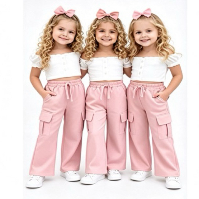 Calça Cargo Infantily juvenil  Feminina Pantalona Menina Estilo Blogueirinha Com 4 Bolsos