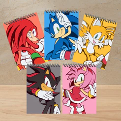 KIT com 30 Bloquinhos SONIC I 7x10cm 25 Folhas Sem Pauta Lembrancinha de Aniversário