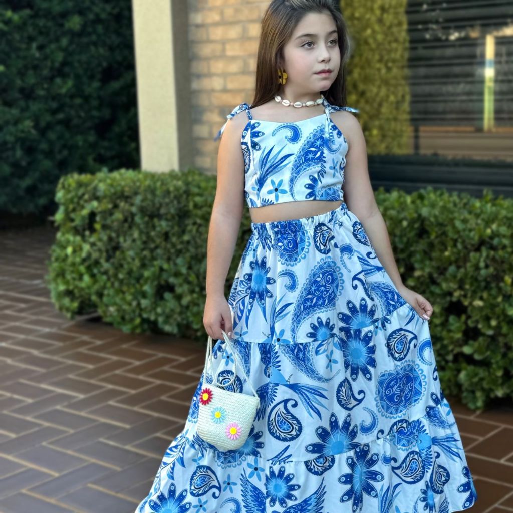 CONJUNTO FEMININO  CROPEED E SAIA INFATIL JUVENIL PARA MENINAS VALENTINA
