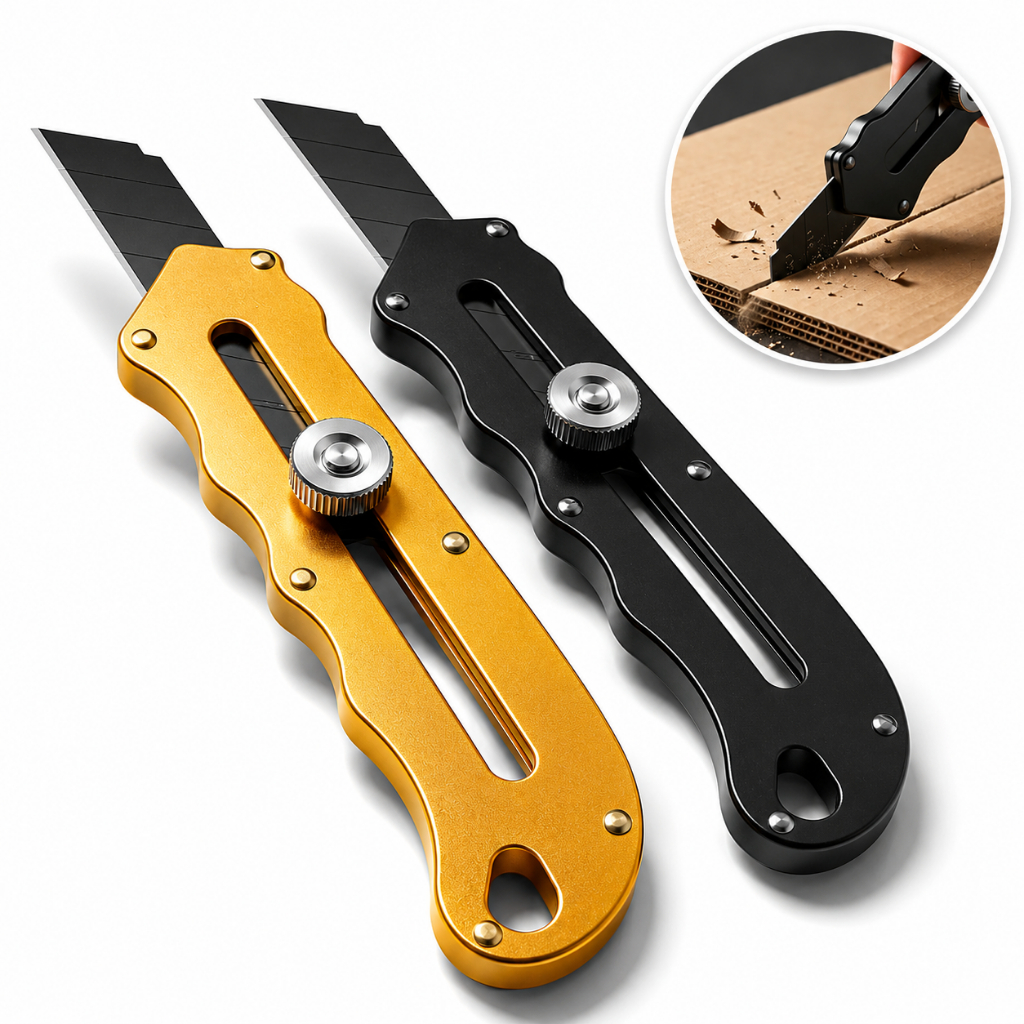 Estilete Profissional Premium 18mm Com Trava Aço Inox Maciço Amarelo Preto
