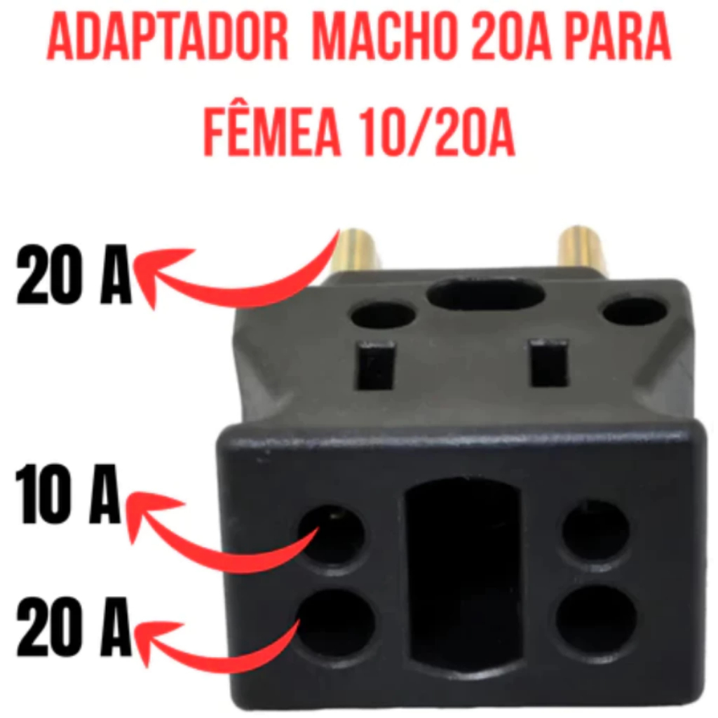 Kit 2 Adaptador Elétrico Pino Grosso 20A Macho para Fêmea 10A/20A 250V Reforçado Dif