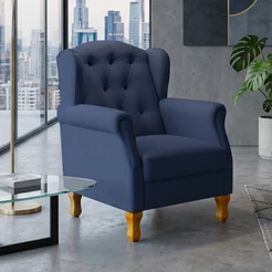Poltrona Decorativa Para Sala de Estar Yara P02 Suede Azul Marinho - Lyam Decor