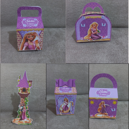 Kit Caixinhas Personalizadas Tema Rapunzel Festa Infantil Lembrancinha Aniversário PEGUE E MONTE